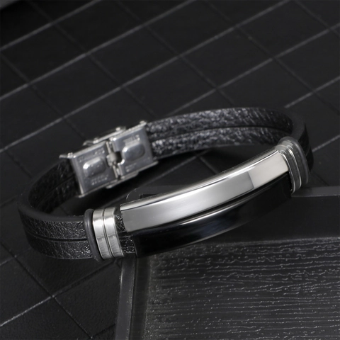 Bracciale in Pelle Acciaio Inossidabile Vintage da Uomo Multistrato Bracciale Rigido Intrecciato Moda Semplice Gioielli Casual