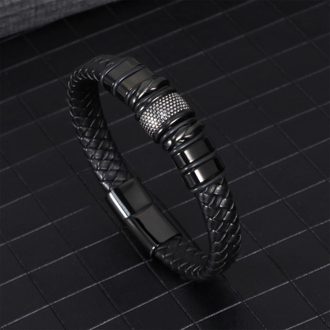 Men Business Woven PU Leather Bracelet With Stainless Steel Magnetic Buckle Fashion Minimalist Braided Hand Strap Jewelry