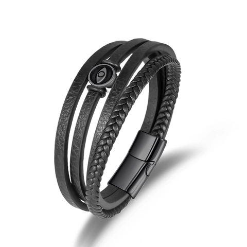 Men's Fashion Multi-layer Woven Leather Bracelet With Stainless Steel Magnetic Buckle Evil Eye Decorative Charm Wristband