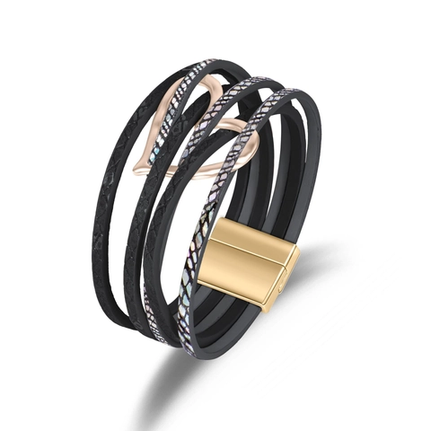 Mode Legierung Leder Mehrlagige Wickelarmband Mit Metallherz Anhänger Magnetverschluss Geometrische Leopardenmuster Armreif Damen
