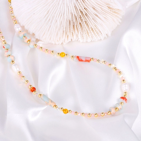 Handmade Stainless Steel Beaded Necklace With Multi Color Natural Stone And Baroque Artificial Pearl Elegant Jewelry For Women