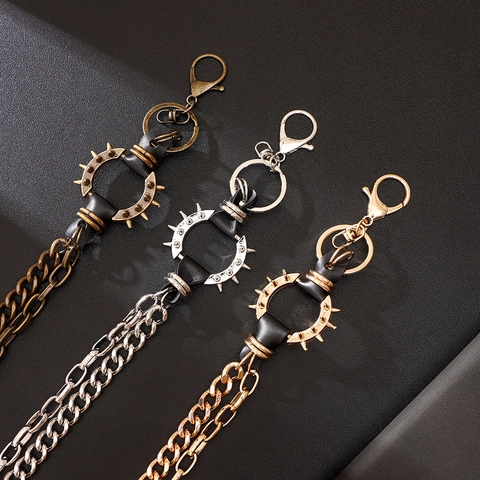 Cadena de Pantalones de Doble Capa Punk para Hombres Mujeres Cadena de Cartera de Aleación de Hierro Con Anillo de Cuero Con Picos