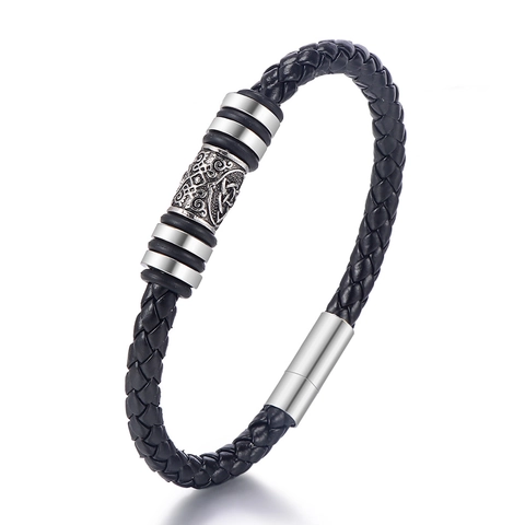 Vintage Wikinger Totem Geflochtenes Lederarmband Keltischer Knoten Zinklegierung Charme Armreif Ethno Punk Stil Armband Für Männer Frauen Schmuck