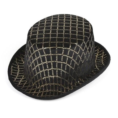 Adult Sequin Top Hat For Halloween Magician Performance Party Costume Accessories Colorful Gold Grid Glitter Fedora Hat