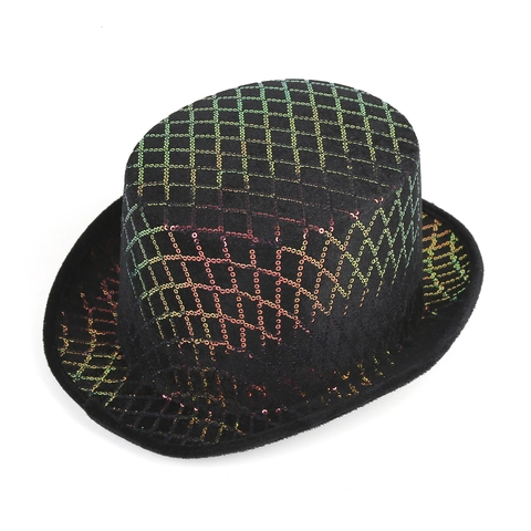 Adult Sequin Top Hat For Halloween Magician Performance Party Costume Accessories Colorful Gold Grid Glitter Fedora Hat