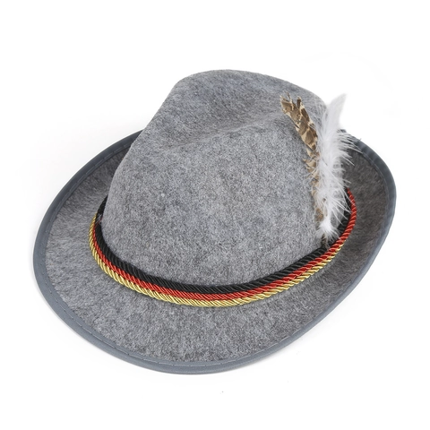 Retro British Style Polyester Fedora Hat With Artificial Feather And Three Color Braided Rope For Oktoberfest Party Unisex Jazz Hat