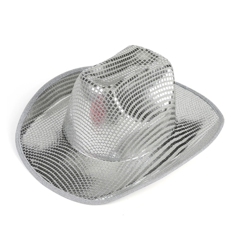 Cappello da Cowboy Western con Paillettes Shiny Disco Party Costume Jazz Hat per Uomo Donna Stage Performance Tesa Larga Punk
