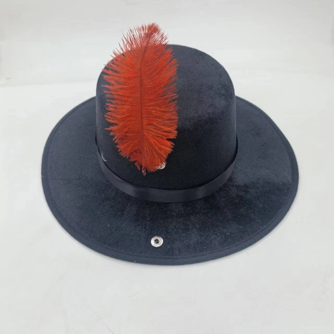 Chapeau Boléro Noir Vintage Avec Plume Rouge Sommet Plat Chapeau Fedora en Polyester pour Performance Fête Style Britannique Rétro