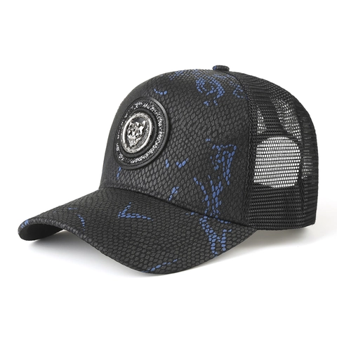 Cappellino Trucker Unisex Traspirante in Rete Moda Testa di Leopardo in Metallo Motivo Serpente Protezione Solare Berretto Baseball