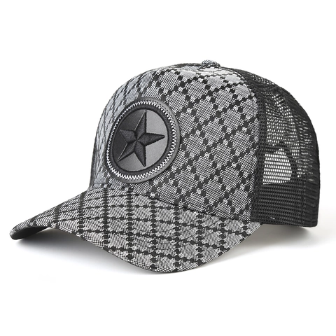 Unisex Vijfpuntige Ster Patch Mesh Trucker Hat Ademend Verstelbaar Zonwering Honkbalpet Polyester Outdoor Reizen Hoed