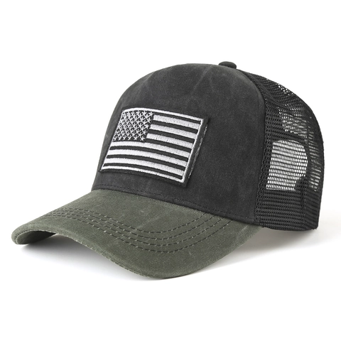 USA Vlag Patch Mesh Truckerpet Ademend Verstelbaar Baseballpet Vintage Kleurblok Zonnescherm Outdoor Sportpet Voor Heren Dames
