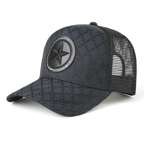 Unisex Vijfpuntige Ster Patch Mesh Trucker Hat Ademend Verstelbaar Zonwering Honkbalpet Polyester Outdoor Reizen Hoed