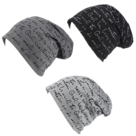 Bonnet Slouchy Unisexe en Mélange de Rayonne Tricoté Impression Lettres Cursives Bonnet Turban Doux pour Automne Hiver Mode Bonnet