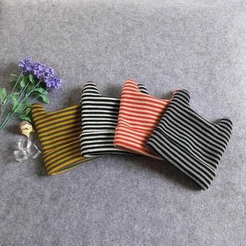 Cappello Beanie a Maglia a Righe per Neonati 100% Cotone Simpatiche Orecchie da Gatto Morbido Caldo Invernale per Bambini