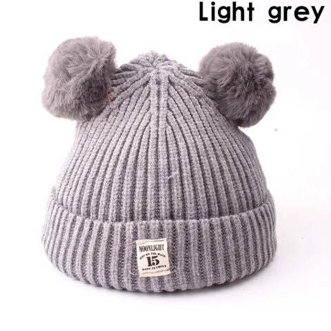 Berretto Invernale a Maglia per Neonati Con Doppio Pompon in Pelliccia Sintetica Caldo Cappello a Costine Moonlight Label Toddler Bambini