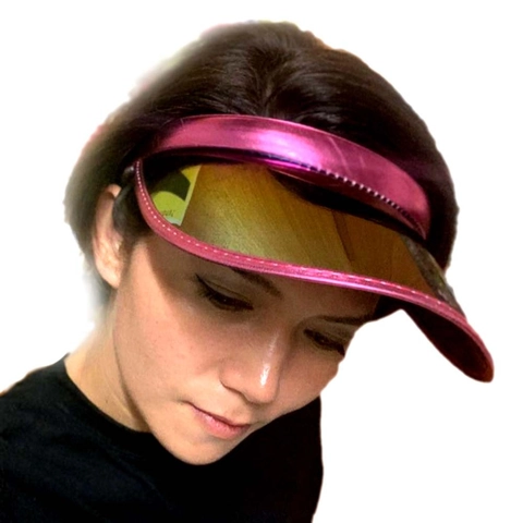 Women's PVC Sun Visor Hat Iridescent Mirror UV Protection Wide Brim Metal Texture Open Top Cap For Summer Beach Travel