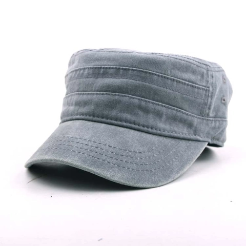Gorra de Cadete de Algodón Lavado Vintage para Hombre Mujer Sombrero Militar de Parte Superior Plana Ajustable Protección Solar Casual