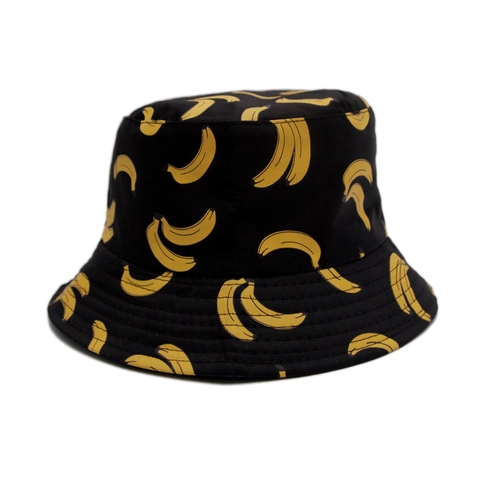 Reversible Banana Bucket Hat Polyester Sun Protection Flat Top Fruit Print Casual Outdoor Beach Sun Hat For Men Women