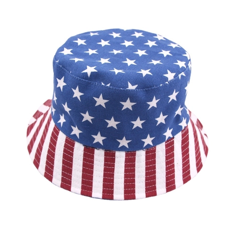 Cappello da Pescatore Reversibile da Donna in Cotone Bandiera Americana Stelle Strisce Stampa Mimetica Ala Corta Protezione Solare Estate Cappello Parasole