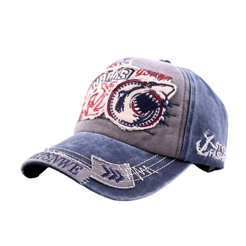 Gorra de Béisbol de Algodón Lavado Vintage para Hombre Mujer Bordado de Tiburón Desgastado Sombrero de Sol de Mezclilla Streetwear Ajustable
