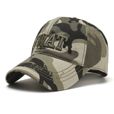 Men's SWAT Embroidered Baseball Cap Cotton Jungle Camouflage Sun Protection Outdoor Tactical Leisure Sports Adjustable Hat