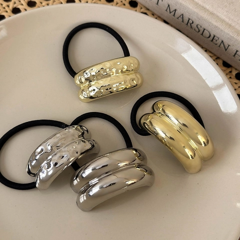 Minimalist Geometric Metal Hair Tie Women Vintage Alloy Arched Hammered Elastic Hair Loop Fashion Daily Headwear Jewelry
