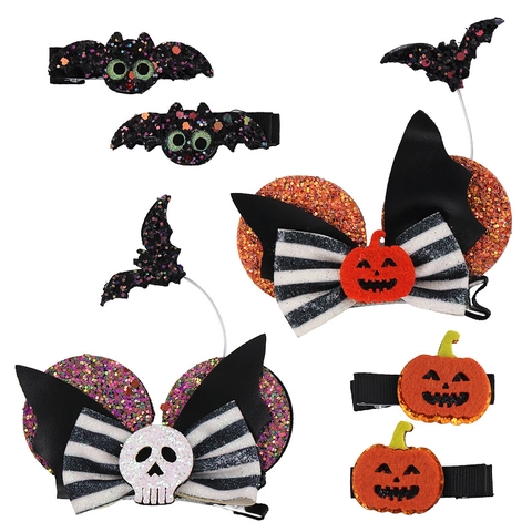 Halloween Haarklammern Für Kinder Kürbis Fledermaus Skelett Pailletten Schleife Haarschmuck Für Festival Cosplay Party Deko Haarnadeln