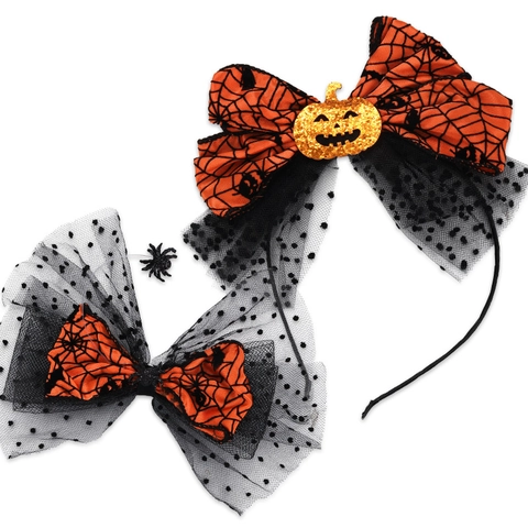 Cerchietto per Capelli Halloween Zucca Fiocco Pizzo Ragnatela Stile Scuro Fermaglio per Capelli Donna Decorazione Festa