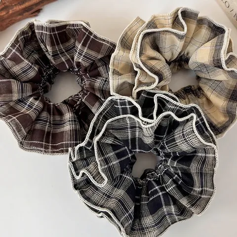 Elastici per Capelli in Tessuto Scozzese Vintage Beige Britannico a Quadri Grandi Supporti per Coda di Cavallo Donna