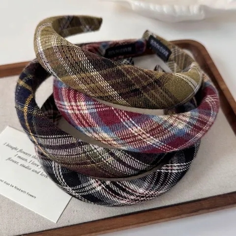 Kariert Breit Stirnband Retro Stoff Gepolstert Haarreif Preppy Stil Kopfschmuck Für Damen Täglich Vielseitig Haar Zubehör