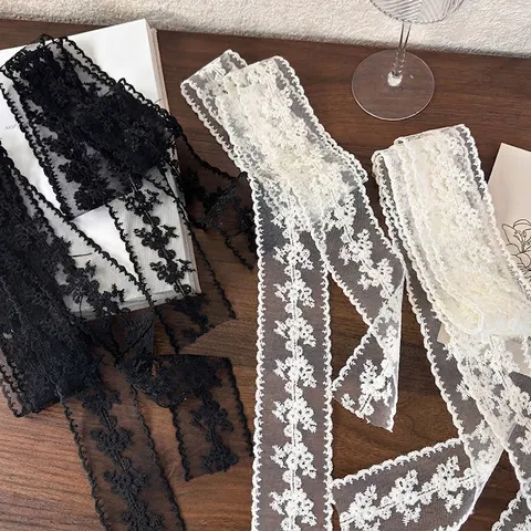 Fascia per Capelli in Pizzo Rétro Francese per Donna Ricamo Floreale Nastro Lungo in Poliestere Fascia Versatile Sciarpa
