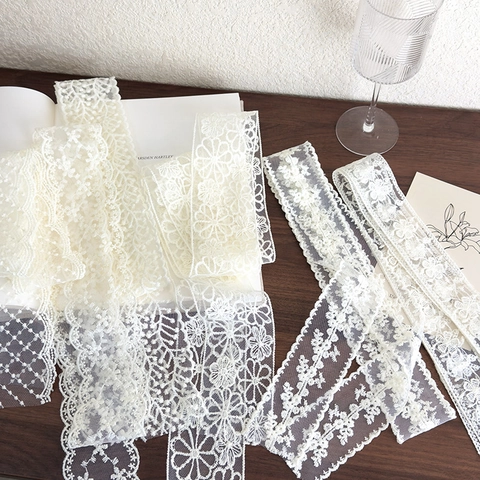 Fascia per Capelli in Pizzo Rétro Francese per Donna Ricamo Floreale Nastro Lungo in Poliestere Fascia Versatile Sciarpa