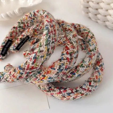 Süßer Regenbogen Gestrickter Breiter Haarreif Für Damen Handgefertigtes Garn Verdickter High Cranium Top Haarband Mode Haarschmuck