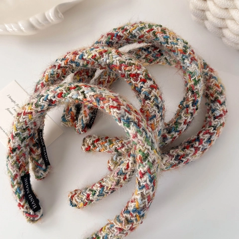 Süßer Regenbogen Gestrickter Breiter Haarreif Für Damen Handgefertigtes Garn Verdickter High Cranium Top Haarband Mode Haarschmuck