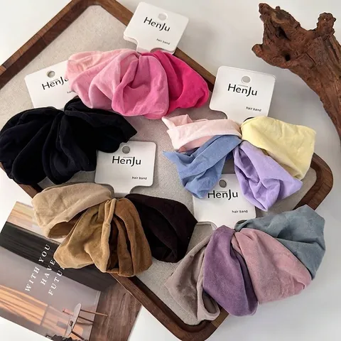 Juego de Coleteros de Poliéster de Punto Suave Gomas Para el Pelo Elásticas Color Sólido Diademas Anchas Accesorios Para el Pelo Mujer