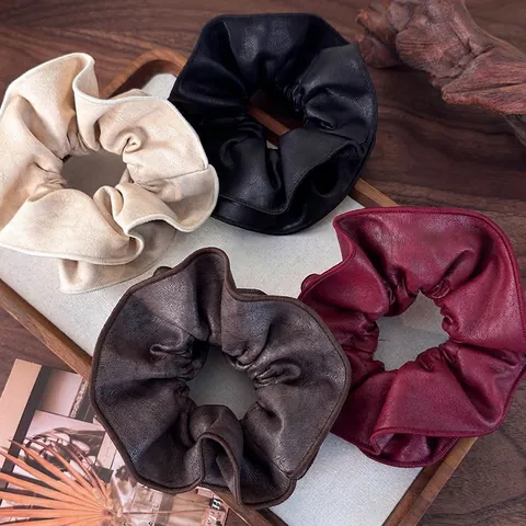 Vintage Elastici per Capelli Grandi in Pelle Artificiale Temperamento di Alta Classe Fasce Elastiche per Capelli Accessori Moda Donna