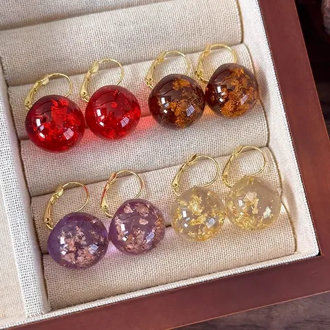 Orecchini Pendenti Vintage in Resina con Sfera Intarsio in Foglia d'Oro Orecchini Geometrici con Monachella per Donna Gioielli