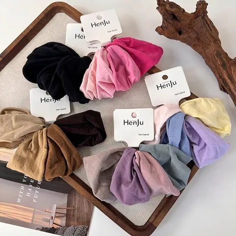 Juego de Coleteros de Poliéster de Punto Suave Gomas Para el Pelo Elásticas Color Sólido Diademas Anchas Accesorios Para el Pelo Mujer