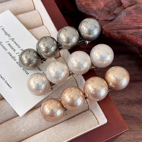 Pinza para el Cabello de Perla Artificial Elegante Francesa Clip de Resorte de Cuenta Redonda Grande Accesorios para el Cabello