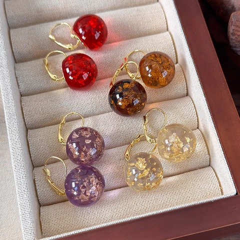 Orecchini Pendenti Vintage in Resina con Sfera Intarsio in Foglia d'Oro Orecchini Geometrici con Monachella per Donna Gioielli