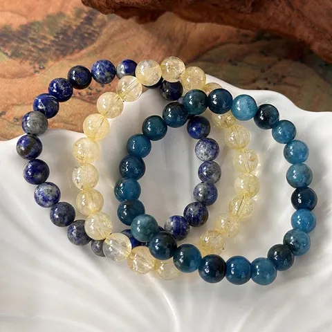 Bracelet en Perles de Pierre Naturelle Fait à la Main pour Hommes Femmes Unisexe Bracelet Simple Rang en Pierres Précieuses Polis Bijoux