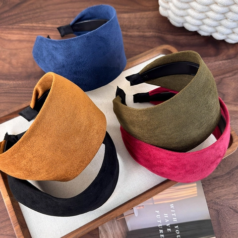 Damen Vintage Breiter Rand Haarreif Wildlederimitat Einfarbig Rutschfest Haarschmuck Retro Kopfschmuck Daily Accessoires