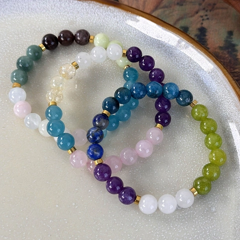 Naturstein Perlen Armband Mehrfarbig Kristall Edelstein Elastischer Schmuck Boho Stil Damen Armband Legierung Trenner Accessoire