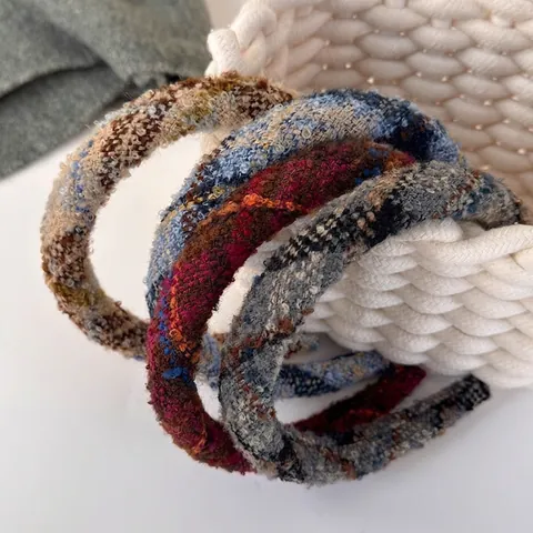 Handgemaakte Chanel Stijl Tweed Ruitjes Haarband Voor Vrouwen Herfst Winter Verdikte Spons Hoge Top Retro Elegante Haaraccessoires