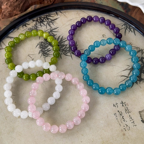 Naturstein Perlenarmband Minimalistisch Runde Kristallperlen Elastisches Seil Handkette Zen Stil Schmuck Geschenk Für Damen