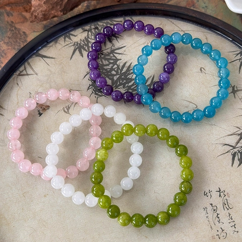 Natural Stone Beaded Bracelet Minimalist Round Crystal Beads Elastic Rope Hand Chain Zen Style Jewelry Gift For Women
