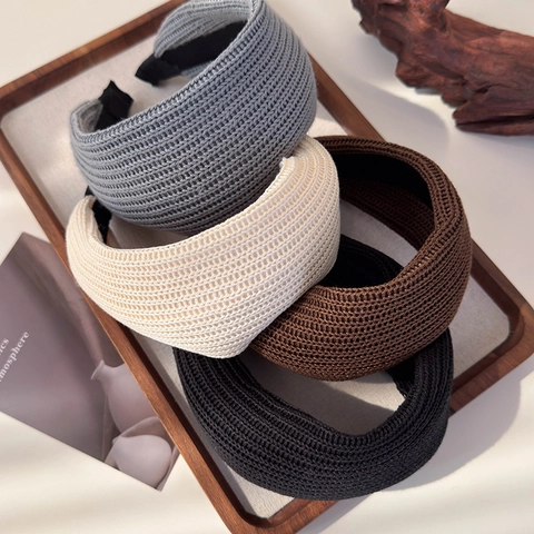 Women Retro Knitted Wool Wide Brim Headband Minimalist Solid Color Elastic Soft Hair Hoop Fashion Hair Accessories