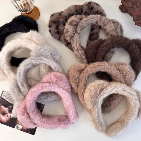 Diadema de Felpa con Orejas de Gato para Mujer Otoño Invierno Banda para el Cabello de Piel Sintética para Lavado de Cara