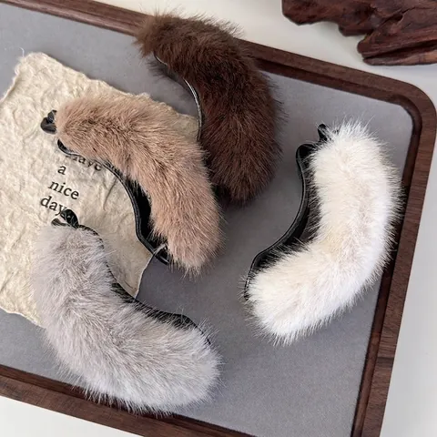 Pinza para el Cabello de Banana de Felpa de Otoño Invierno para Mujer Pinza Vertical de Piel Sintética Suave Elegante