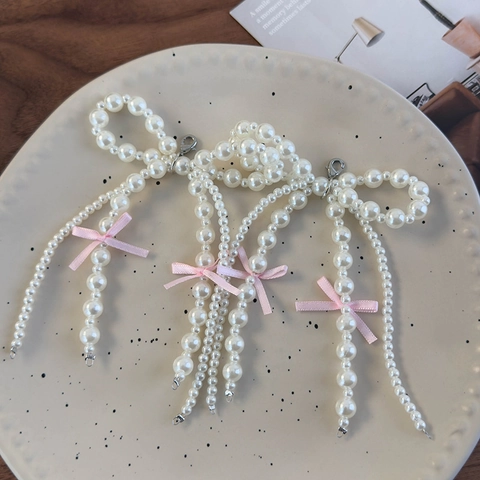 Korean Balletcore Pearl Bow Shoe Buckles With Pink Satin Ribbon Artificial Pearl Tassel Shoe Charms For Shoes Bags Decorations